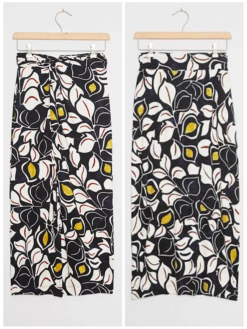 ANTHROPOLOGIE 2X Sheila Leaf Print Navy Cream Twist Sarong Midi Skirt